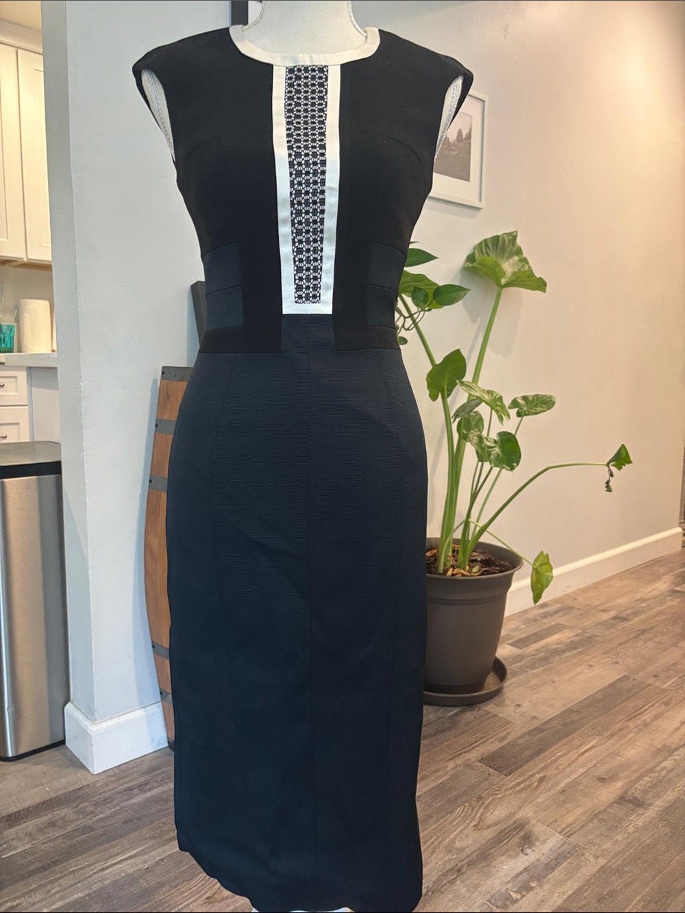 Karen Millen Black and White Ponte Sheath Dress